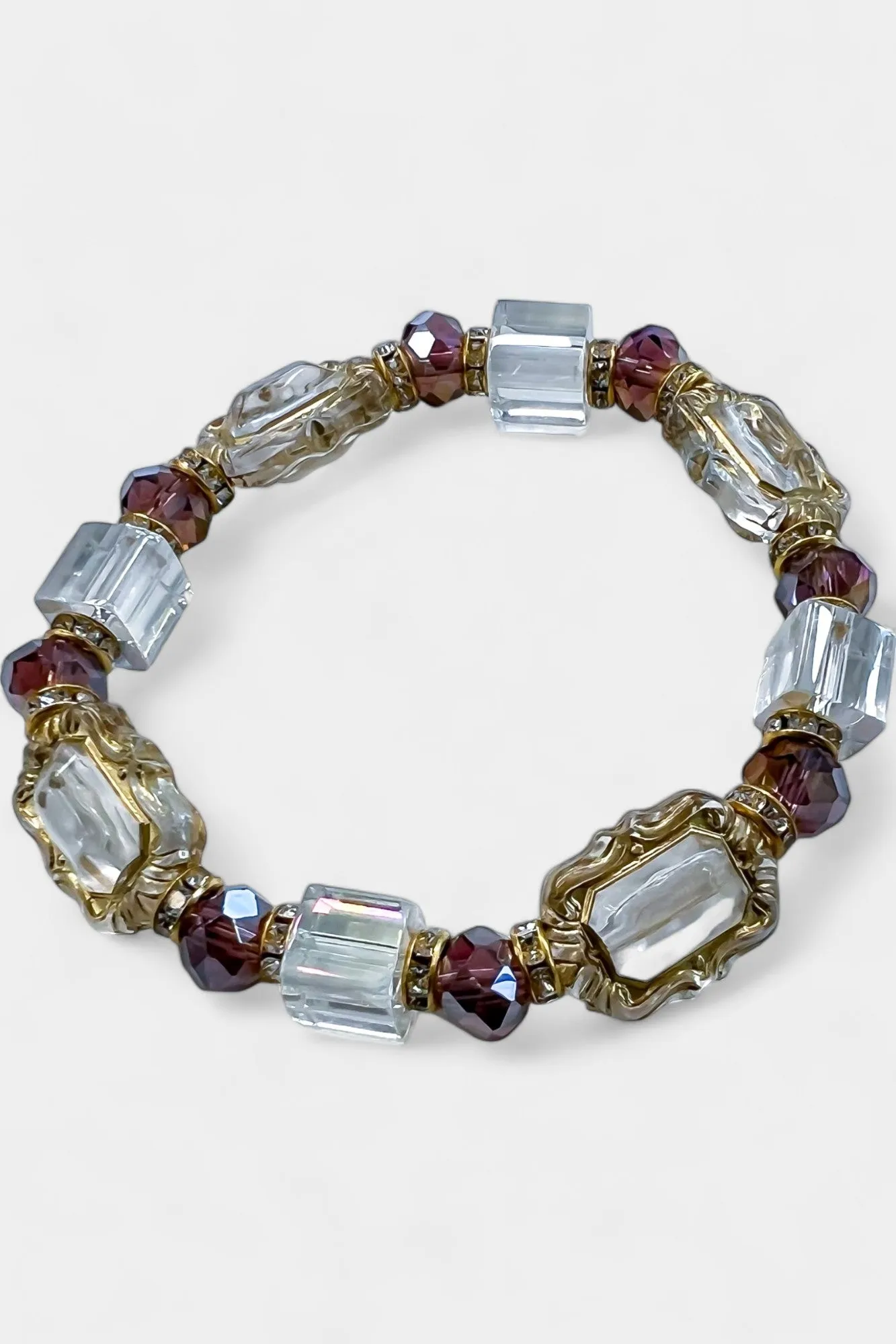 Purple Iridescent Glass Stone Stretch Bracelet