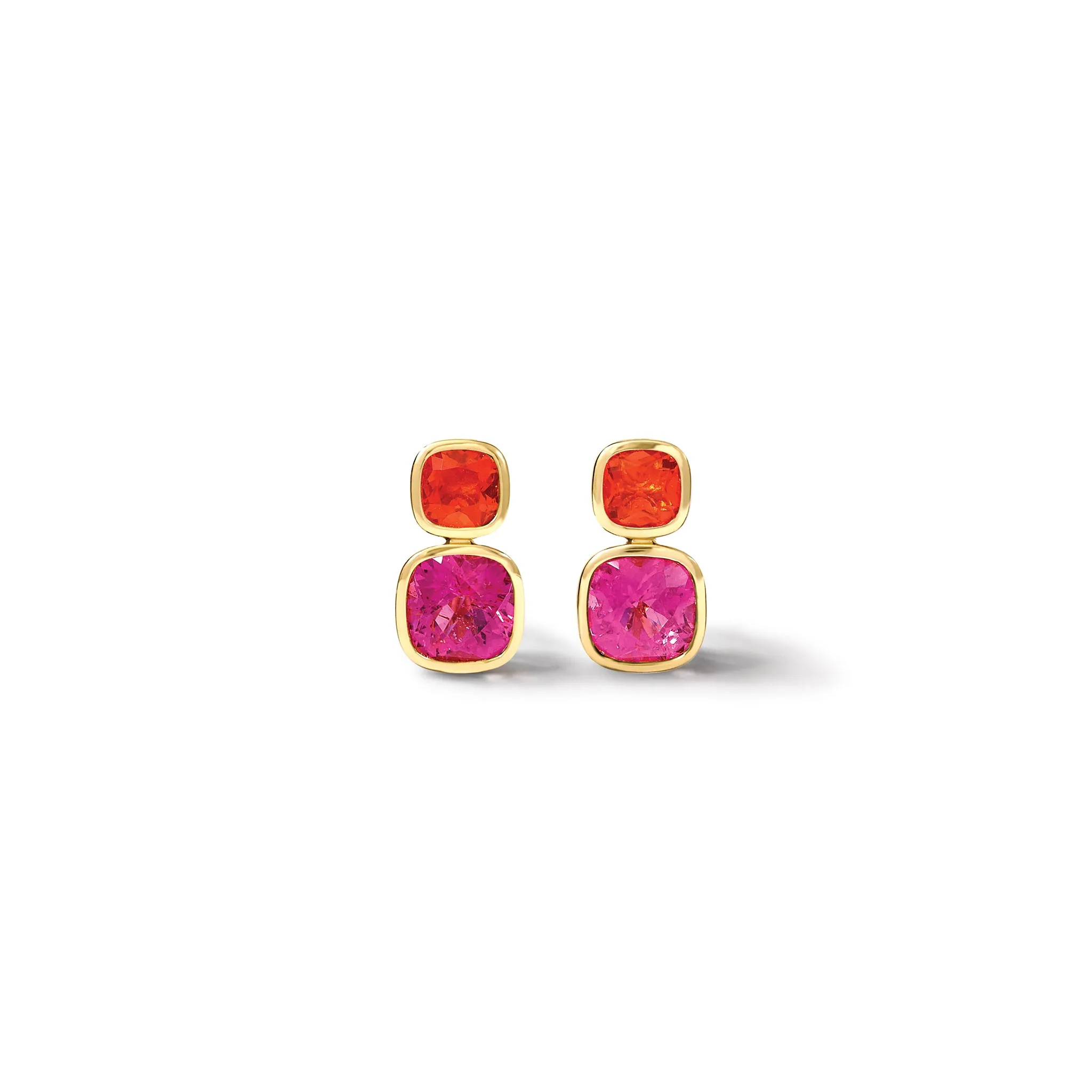 Qin & Han Earrings 18ct Yellow Gold - Pink Tourmaline & Fire Opal