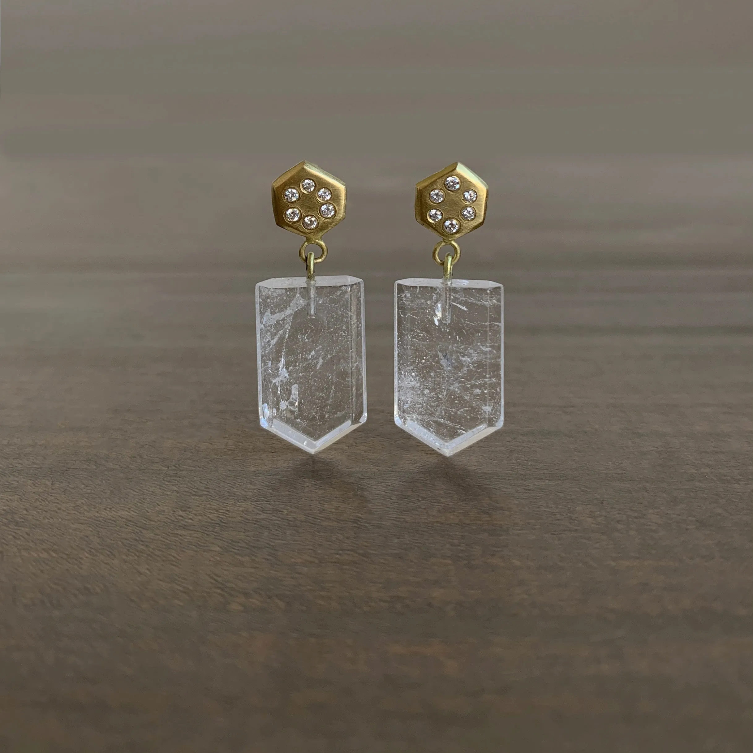 Quartz Pentagon Earrings with Diamonds