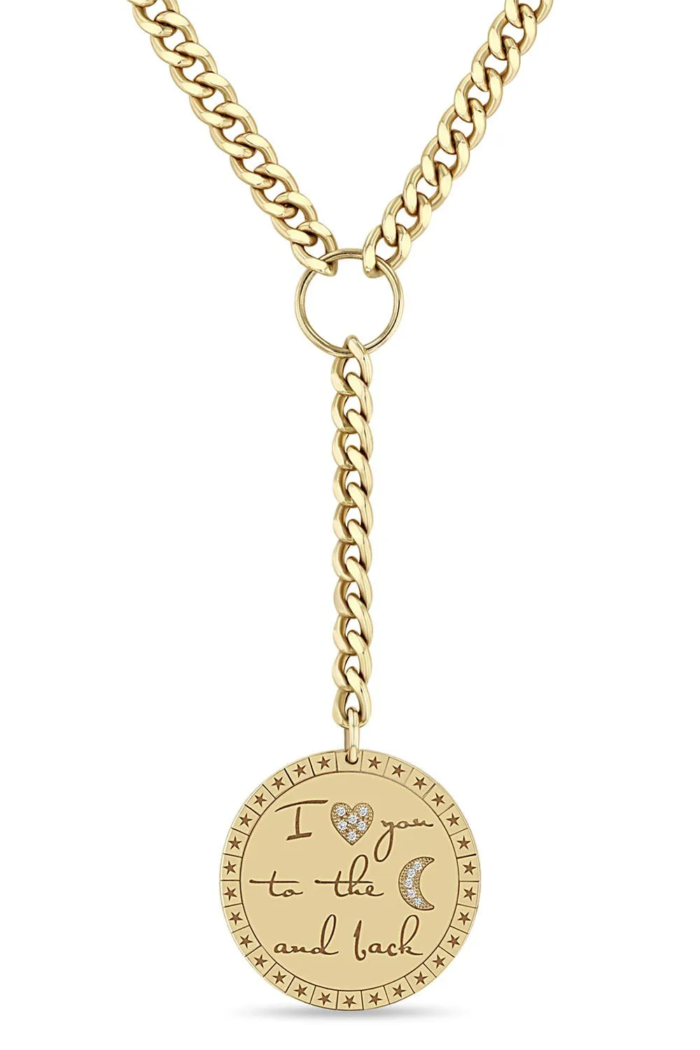 "I Love You To The Moon and Back" Mantra Curb Chain Lariat Necklace