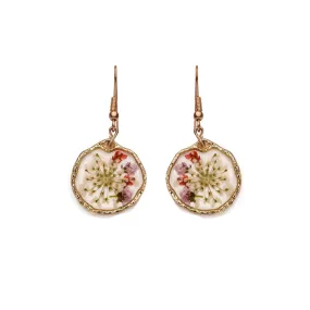 Red Pressed Flower Drop Earrings: Flower dangle earrings