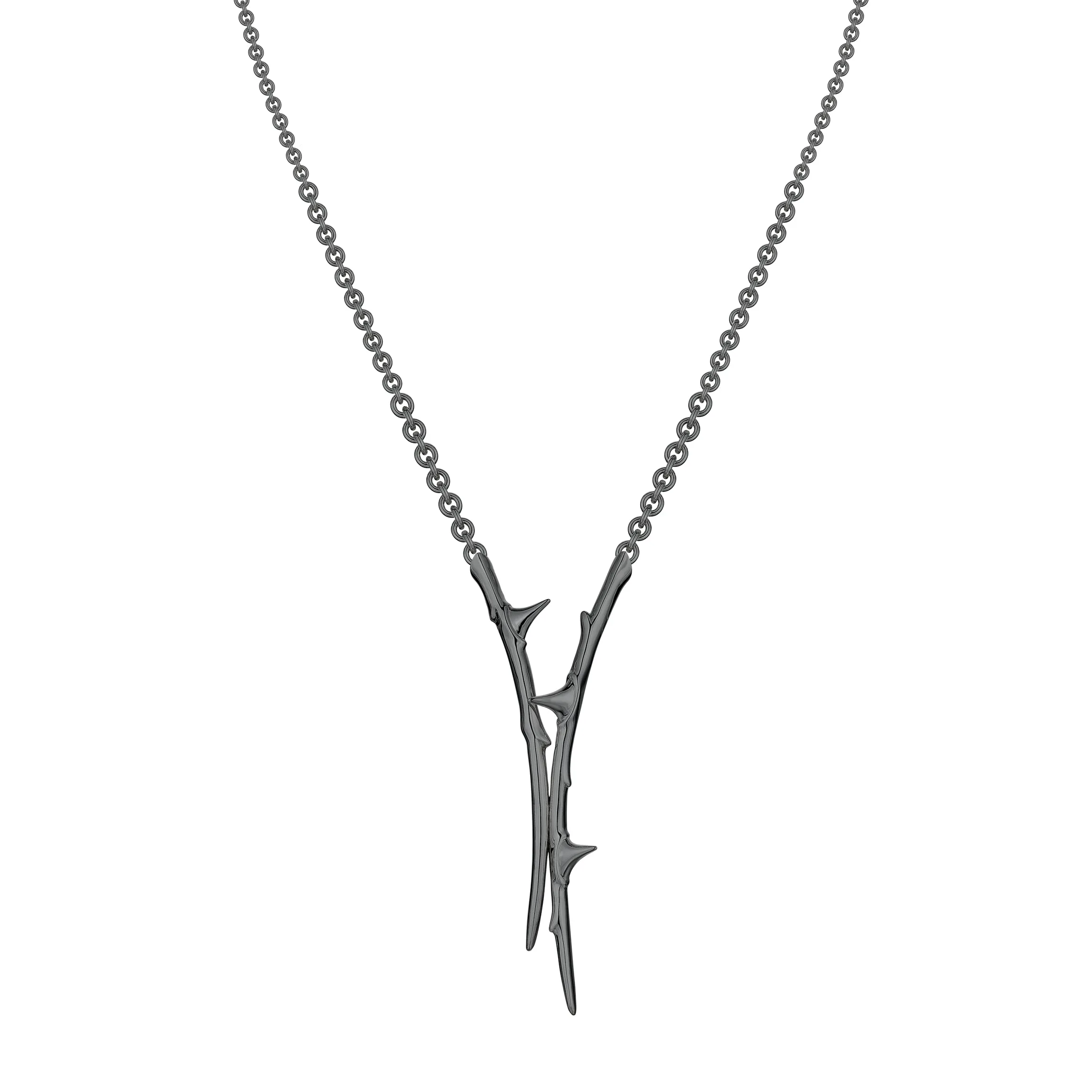 Rose Thorn Drop Lariat - Silver Black Rhodium