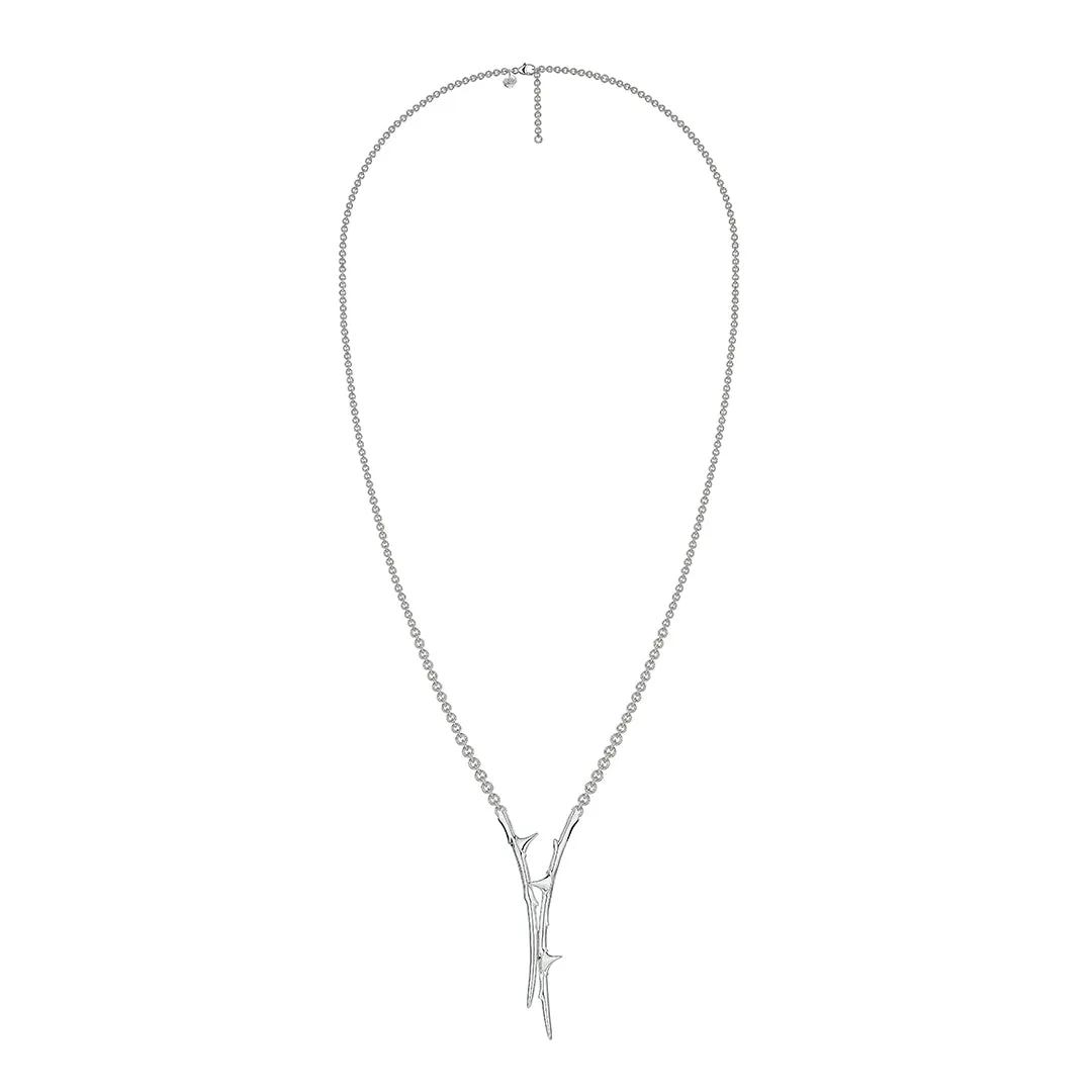 Rose Thorn Drop Lariat - Silver