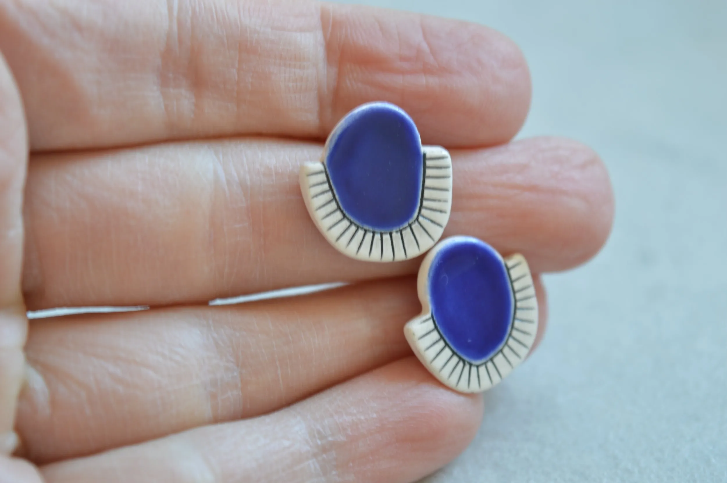 Royal blue ceramic stud earrings