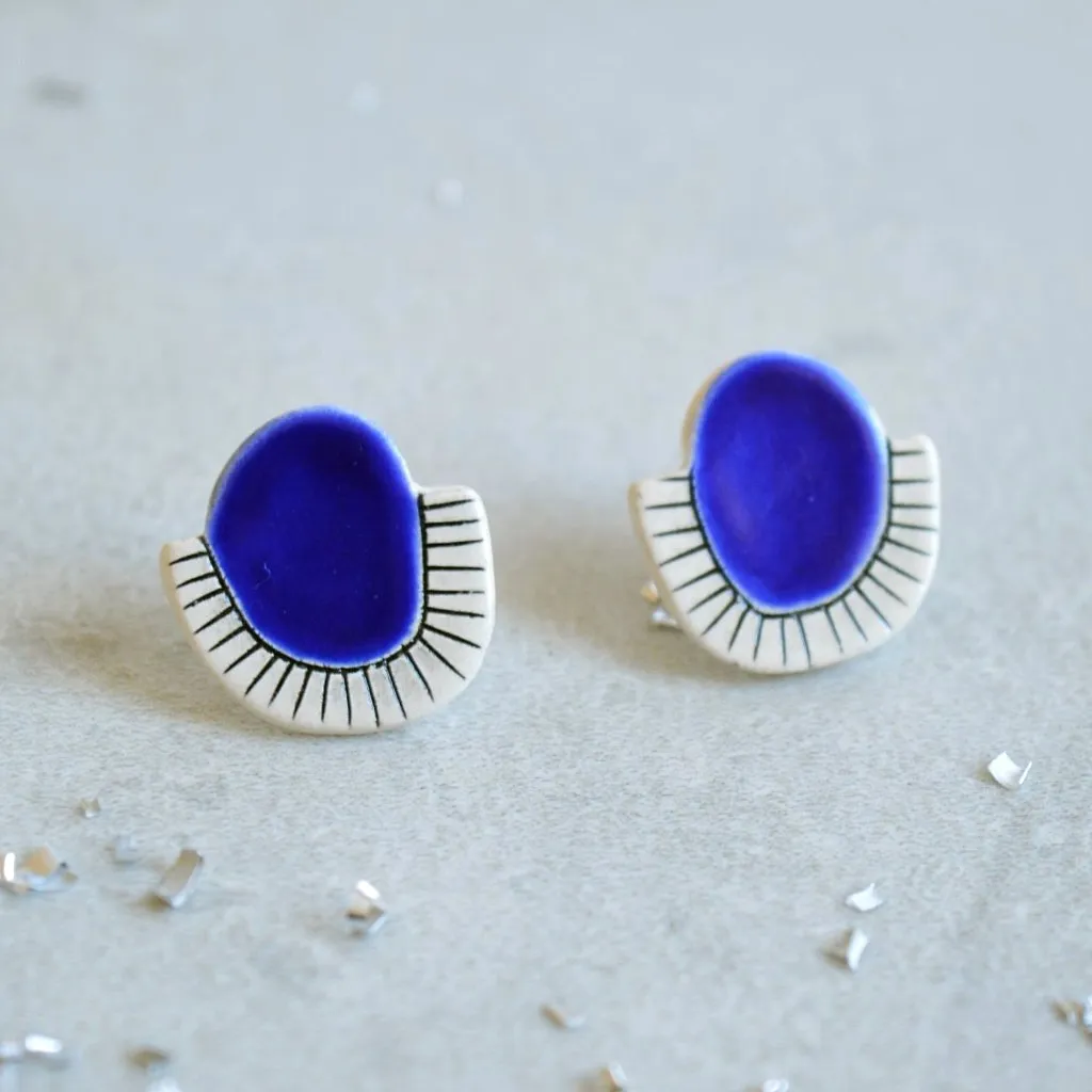 Royal blue ceramic stud earrings