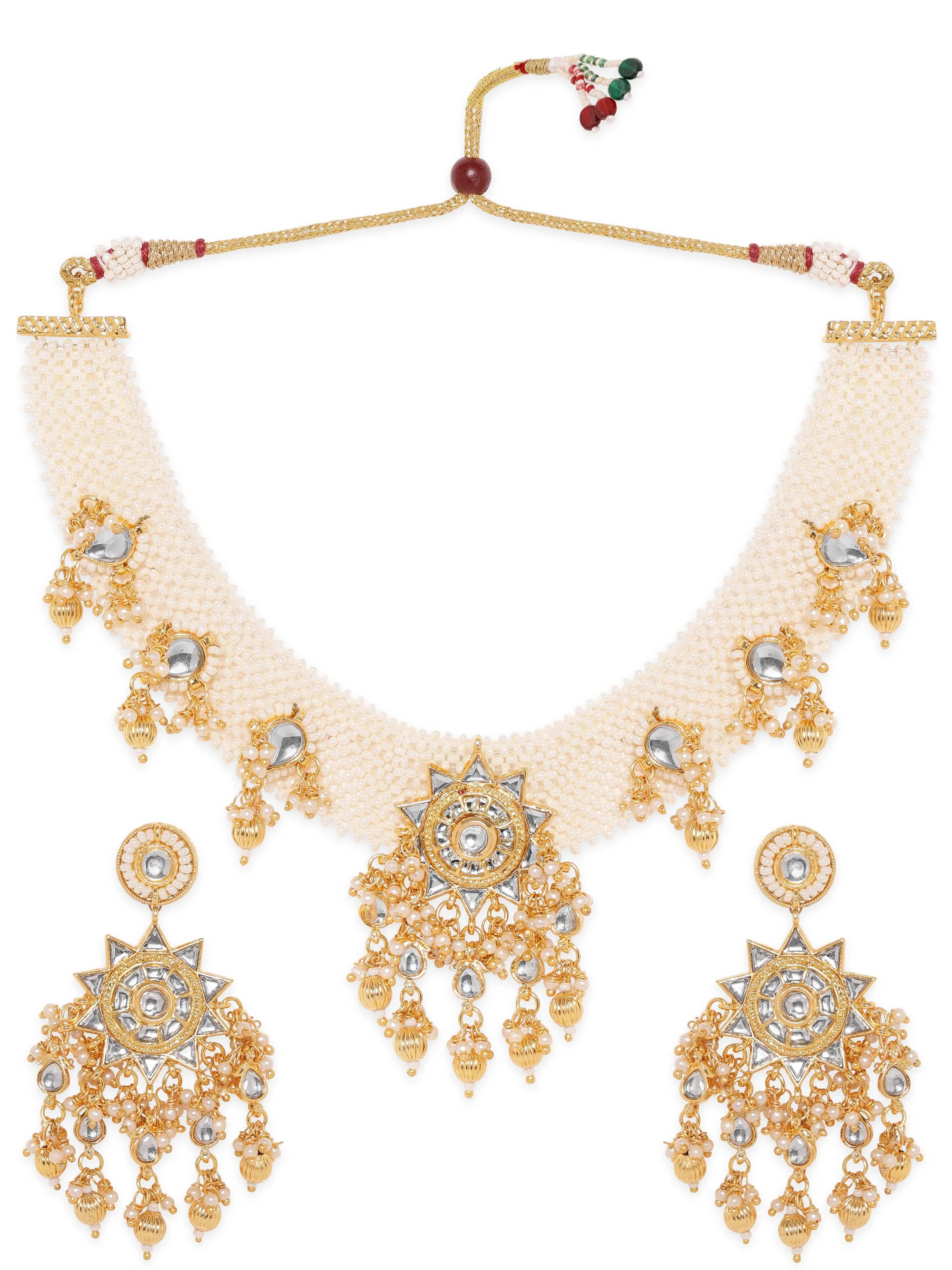 Rubans Gilded Glamour 22K Gold Plated Kundan pearl beaded Choker jewelry Set