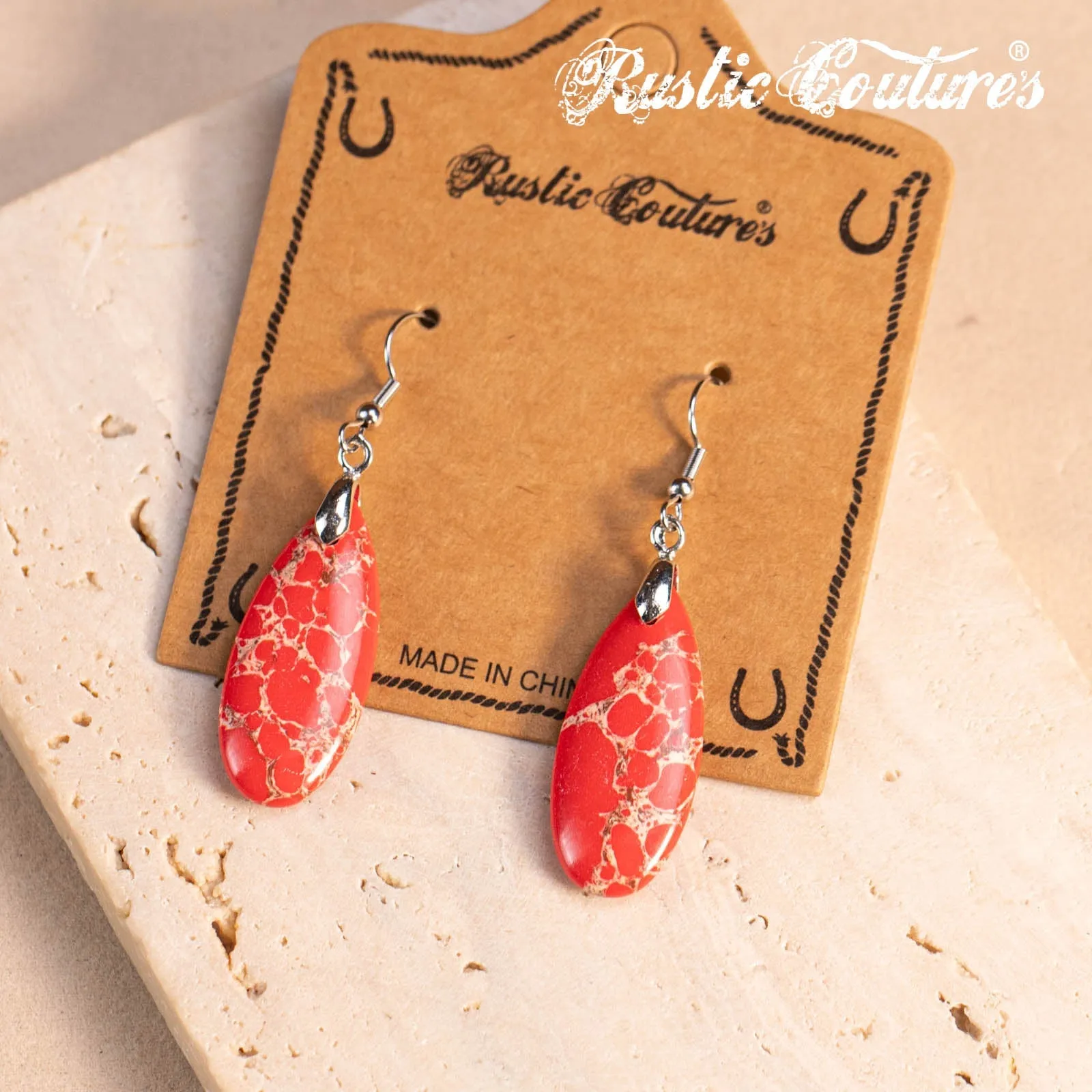 Rustic Couture's®  Natural Stone Water Drop Dangle Earrings