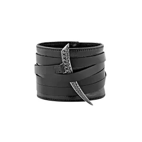 Sabre Fine Cuff - 18ct White Gold, Black Diamond & Leather