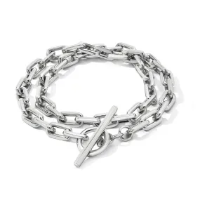 SAXON STERLING SILVER DOUBLE WRAP CHAIN LINK TOGGLE BRACELET