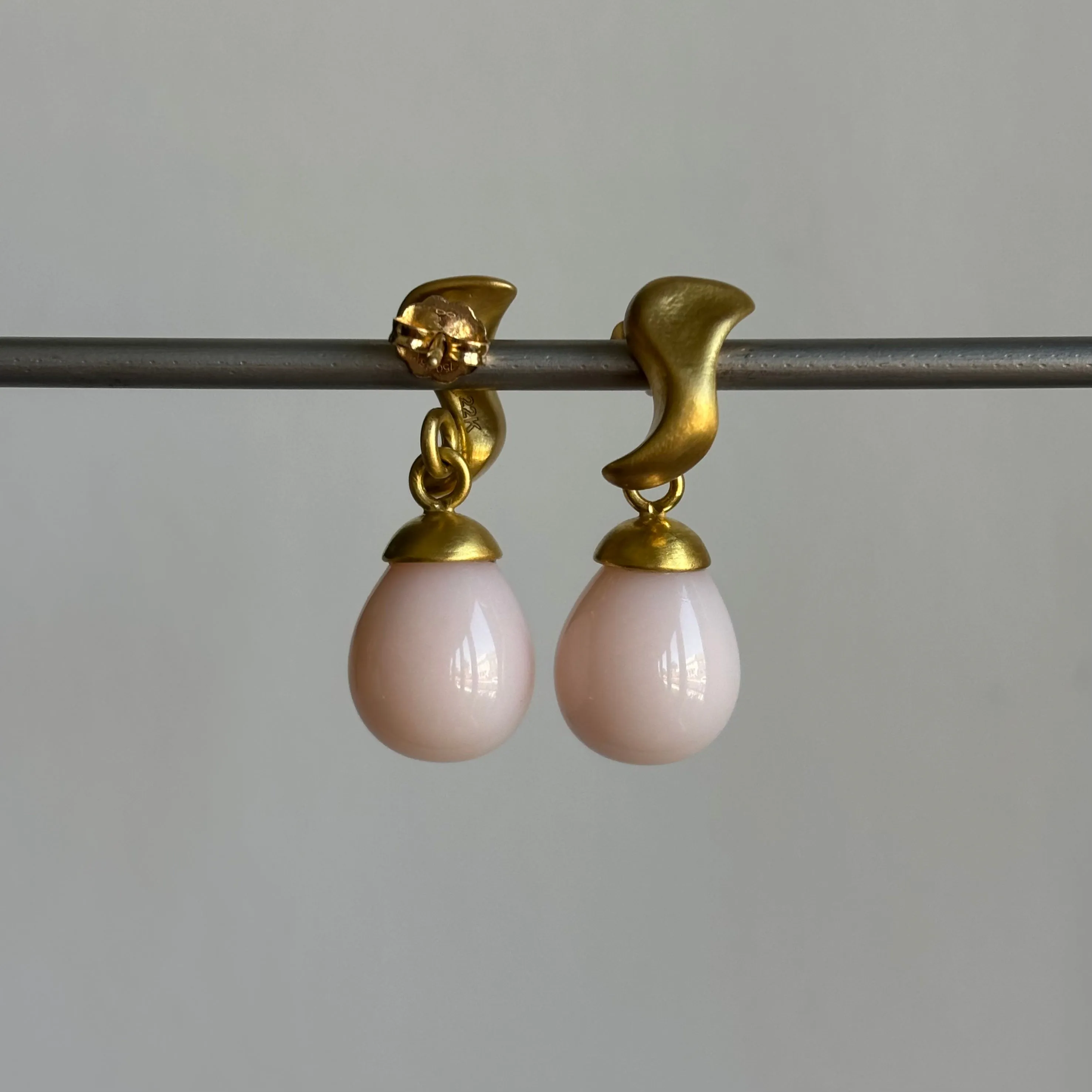 Sculptural Pink Opal Post Earrings