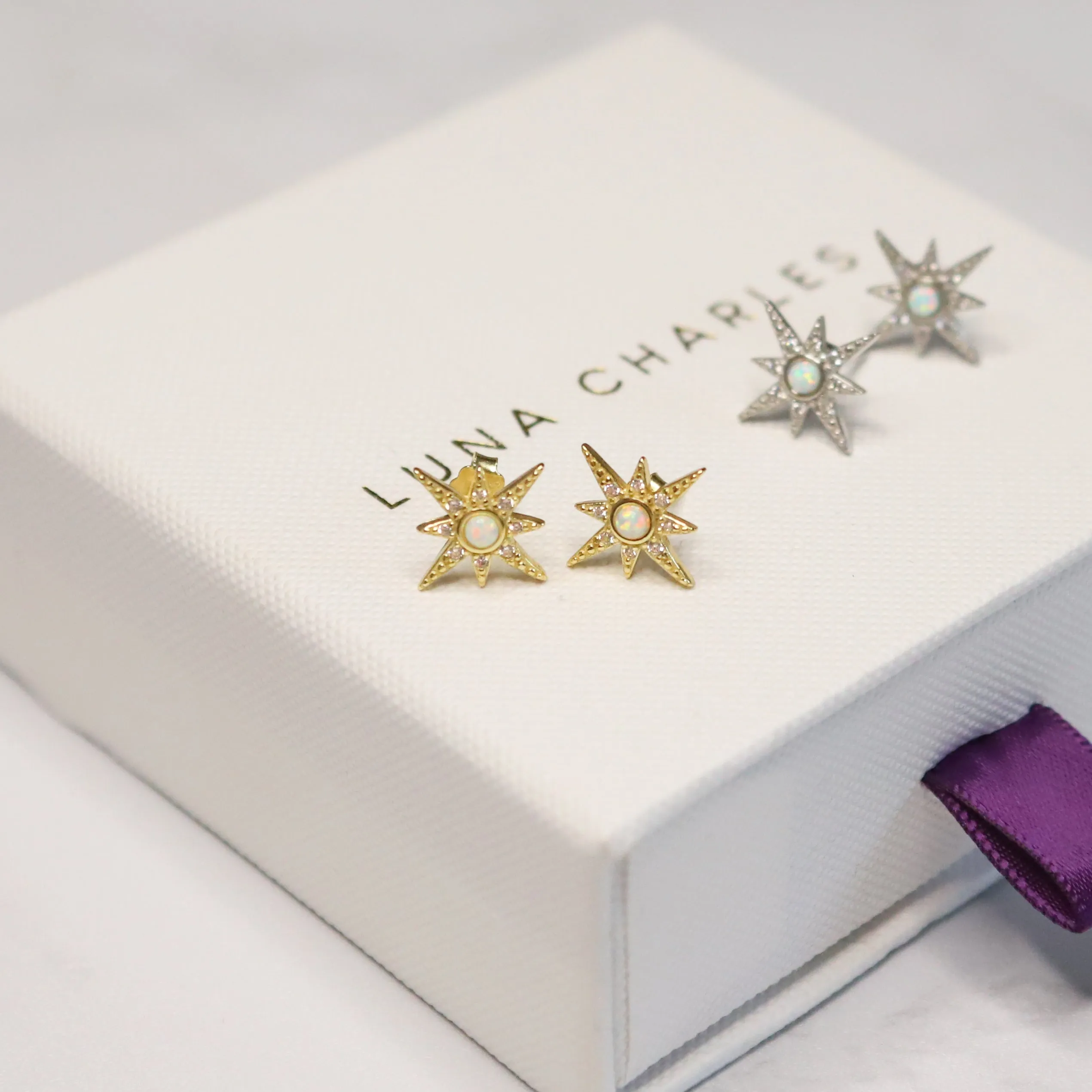 Serin Star Opal Stud Earrings | 18K Gold Plated