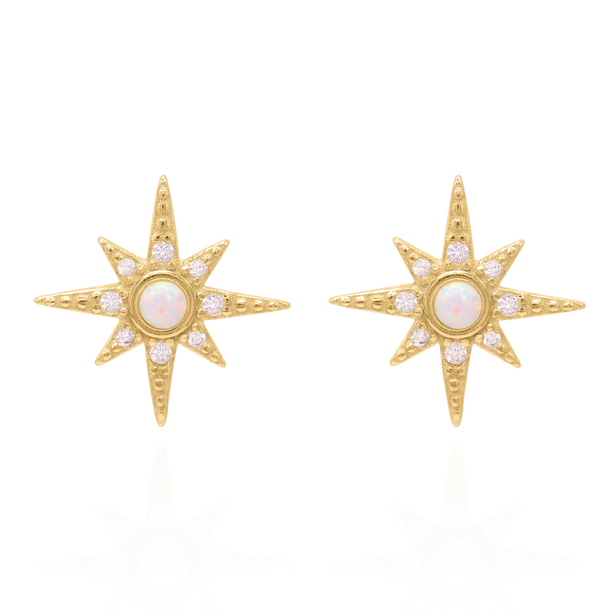 Serin Star Opal Stud Earrings | 18K Gold Plated