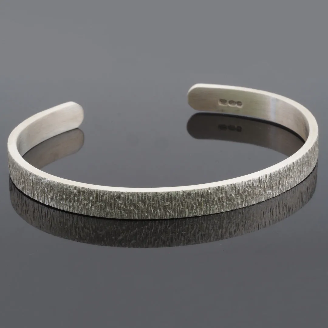 Slim Sterling Silver Bark Pattern Cuff Bracelet