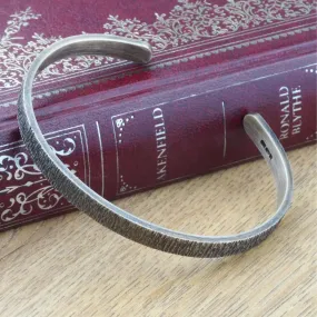 Slim Sterling Silver Oxidised Bark Pattern Cuff Bracelet