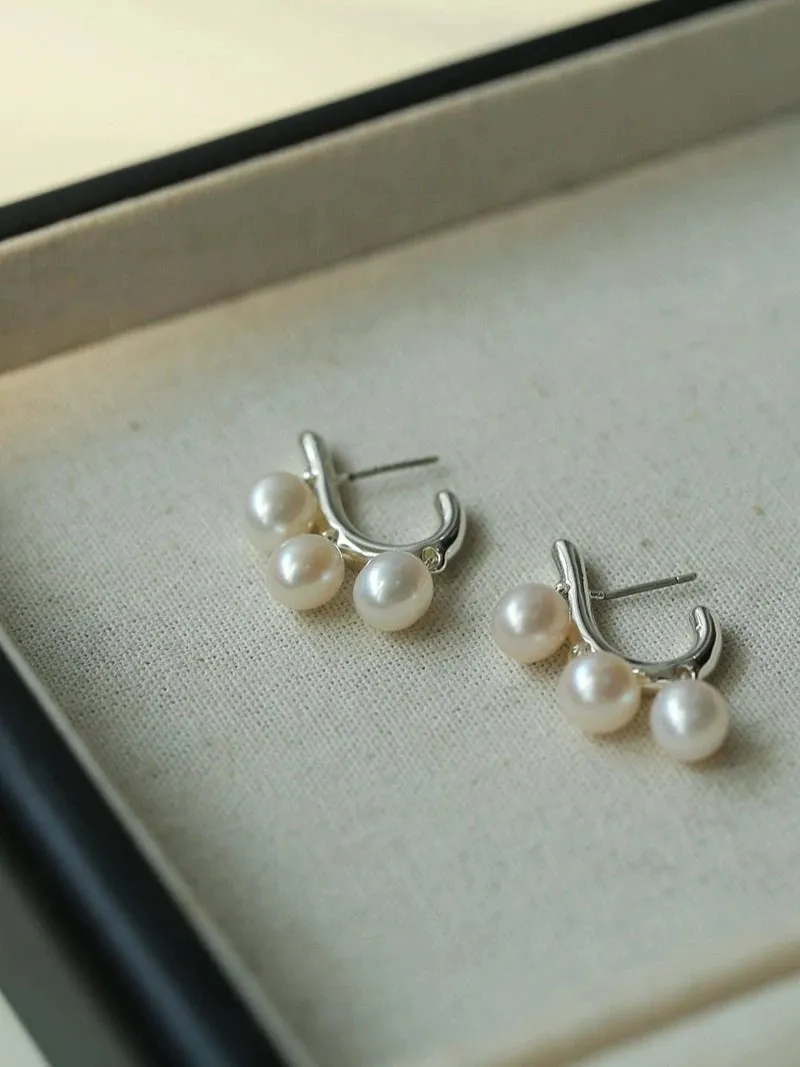 Small Grape Natural Pearl Drop Earrings