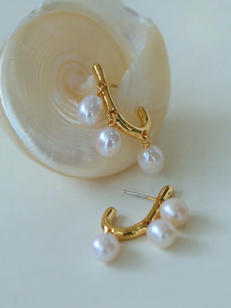 Small Grape Natural Pearl Drop Earrings