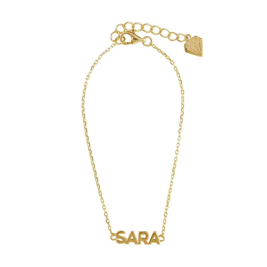 Solid Yellow Gold Nameplate Bracelet With Standard Chain