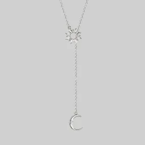 SOLSTICE. Sun & Moon Lariat Necklace - Silver