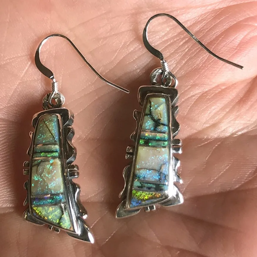 Spider Web Opal Zuni Inlay Earrings