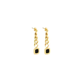 Square Latin Onyx Dangle Earrings - Gold