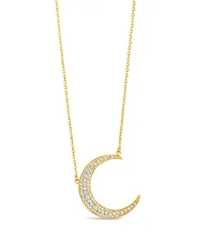 Stationed CZ Crescent Pendant Necklace