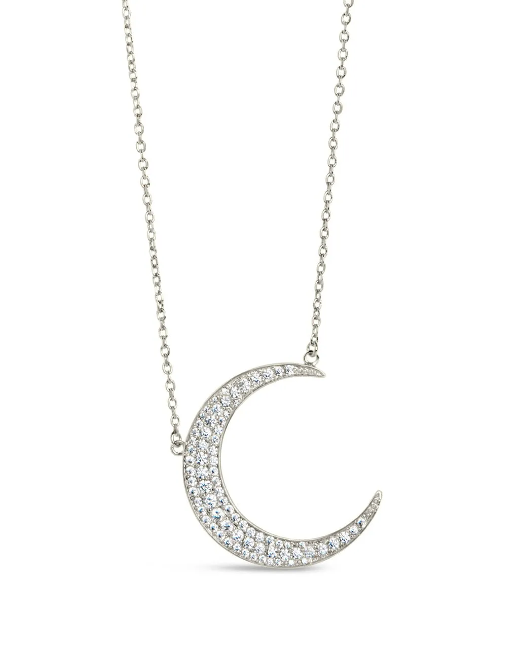 Stationed CZ Crescent Pendant Necklace