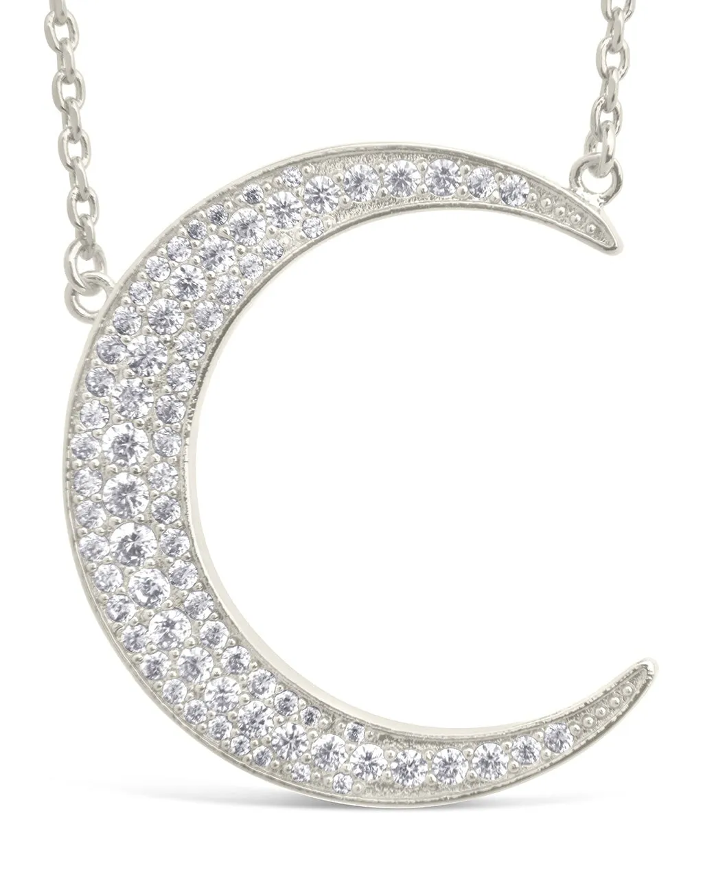 Stationed CZ Crescent Pendant Necklace