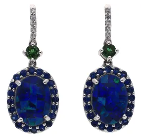 Sterling Silver Opal and Tsavorite Garnets, Sapphires, and Topaz Dangle Earrings