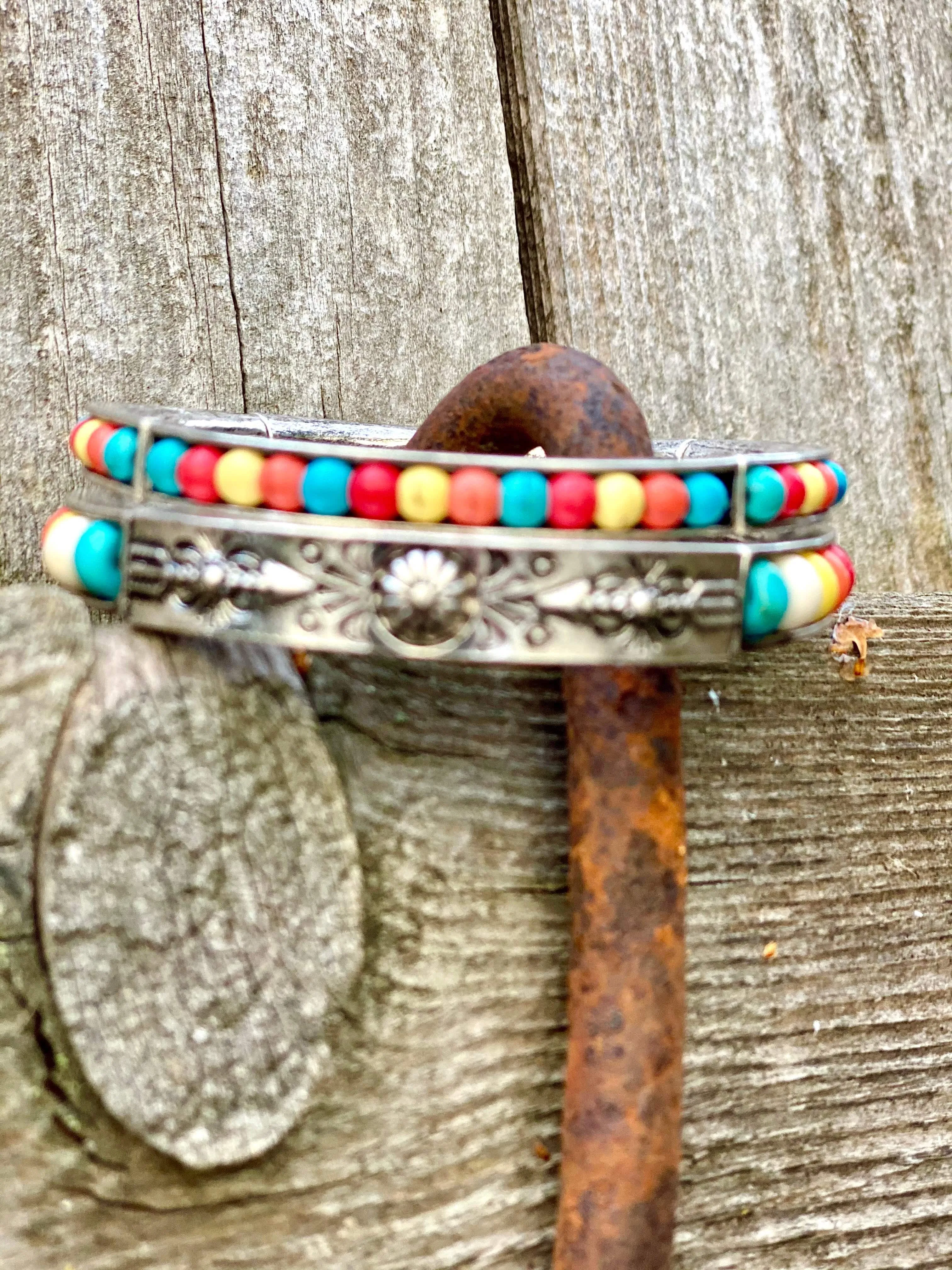 The Colors of Spring Bead & Silver  Bracelet