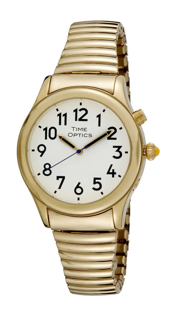 TimeOptics Men's Talking Gold-Tone Day Date Alarm Expansion Bracelet Watch # GWC020GT