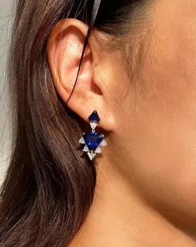 Triangle Cut Blue Sapphire Earrings