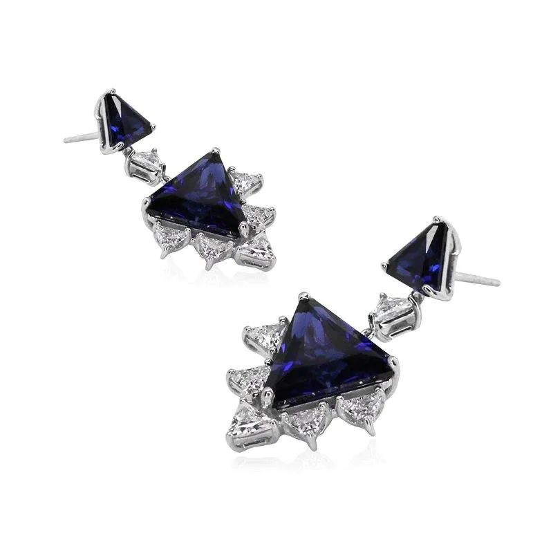 Triangle Cut Blue Sapphire Earrings