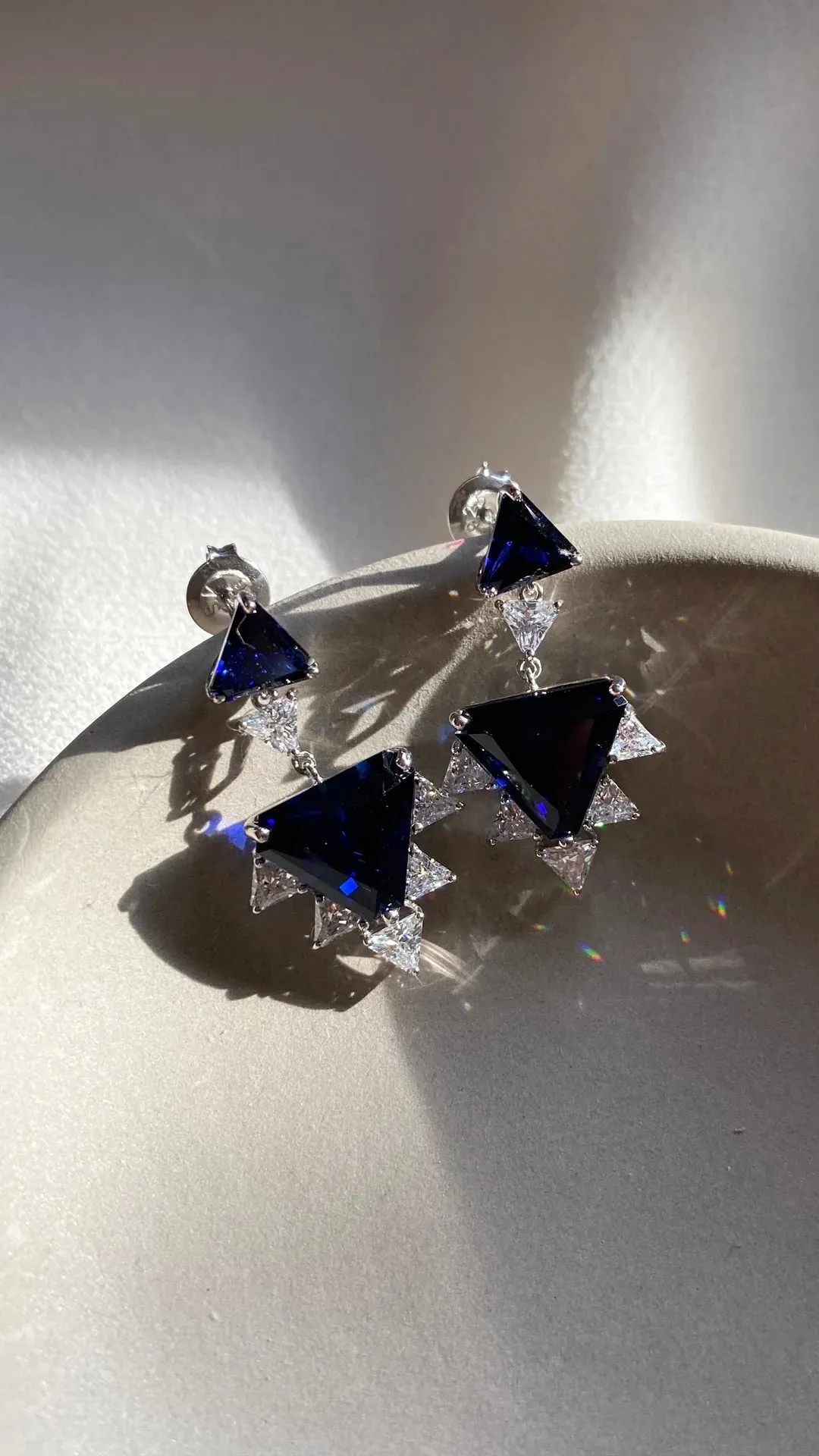 Triangle Cut Blue Sapphire Earrings