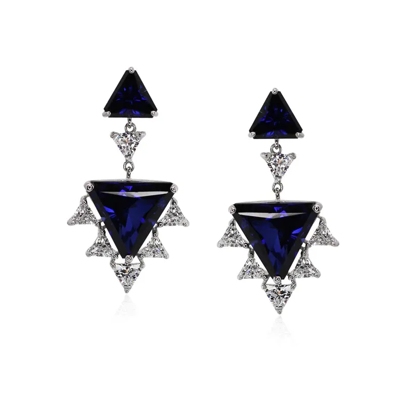 Triangle Cut Blue Sapphire Earrings