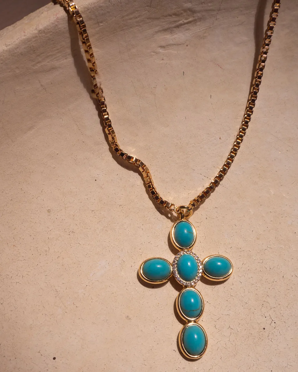 Turquoise Cross Necklace- Silver