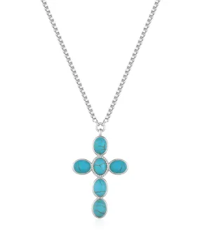 Turquoise Cross Necklace- Silver