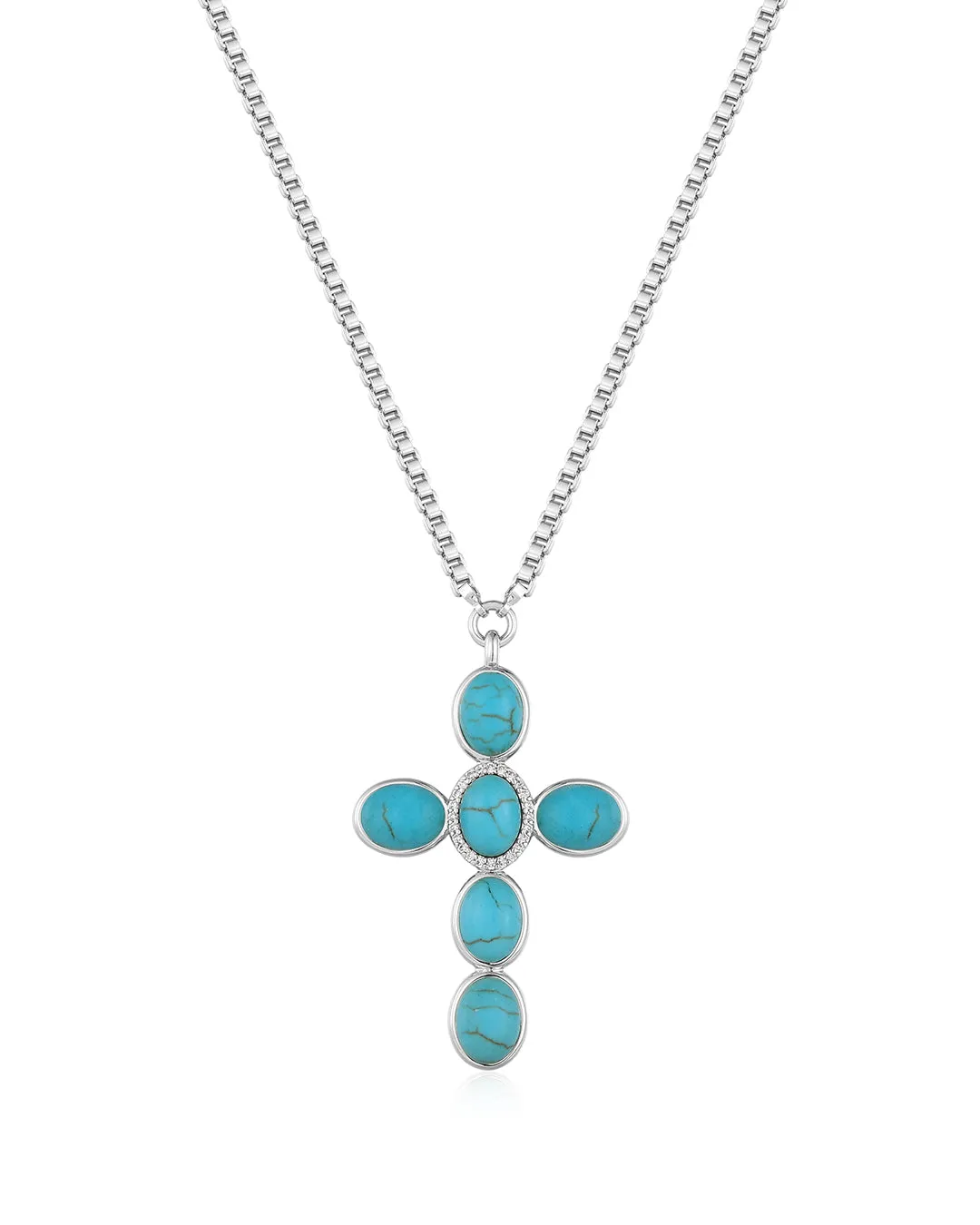 Turquoise Cross Necklace- Silver