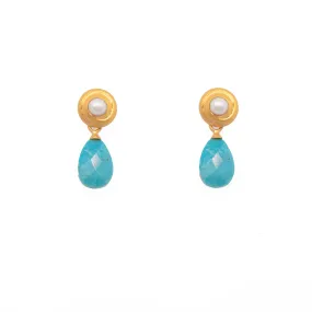 Turquoise Drop Pearl Earrings With Swirl 24K Fair Trade Gold Vermeil