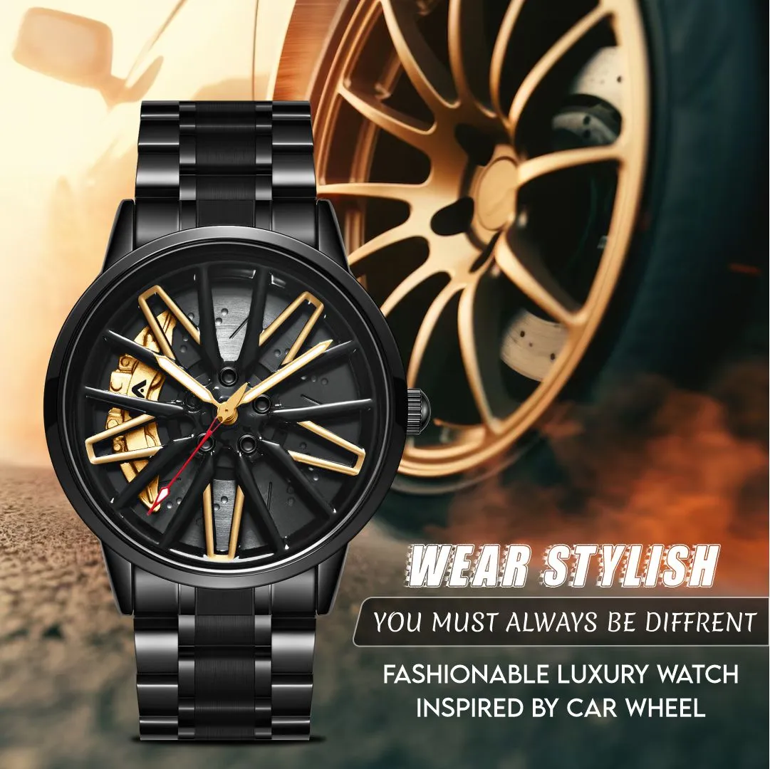 V2A Vortex Wheel Rolling Series Men’s Analog Watch Open Dial Watch – Car Wheel-Inspired Design, Hollow Out Elegance Casual Watch for Men | Gift for Men