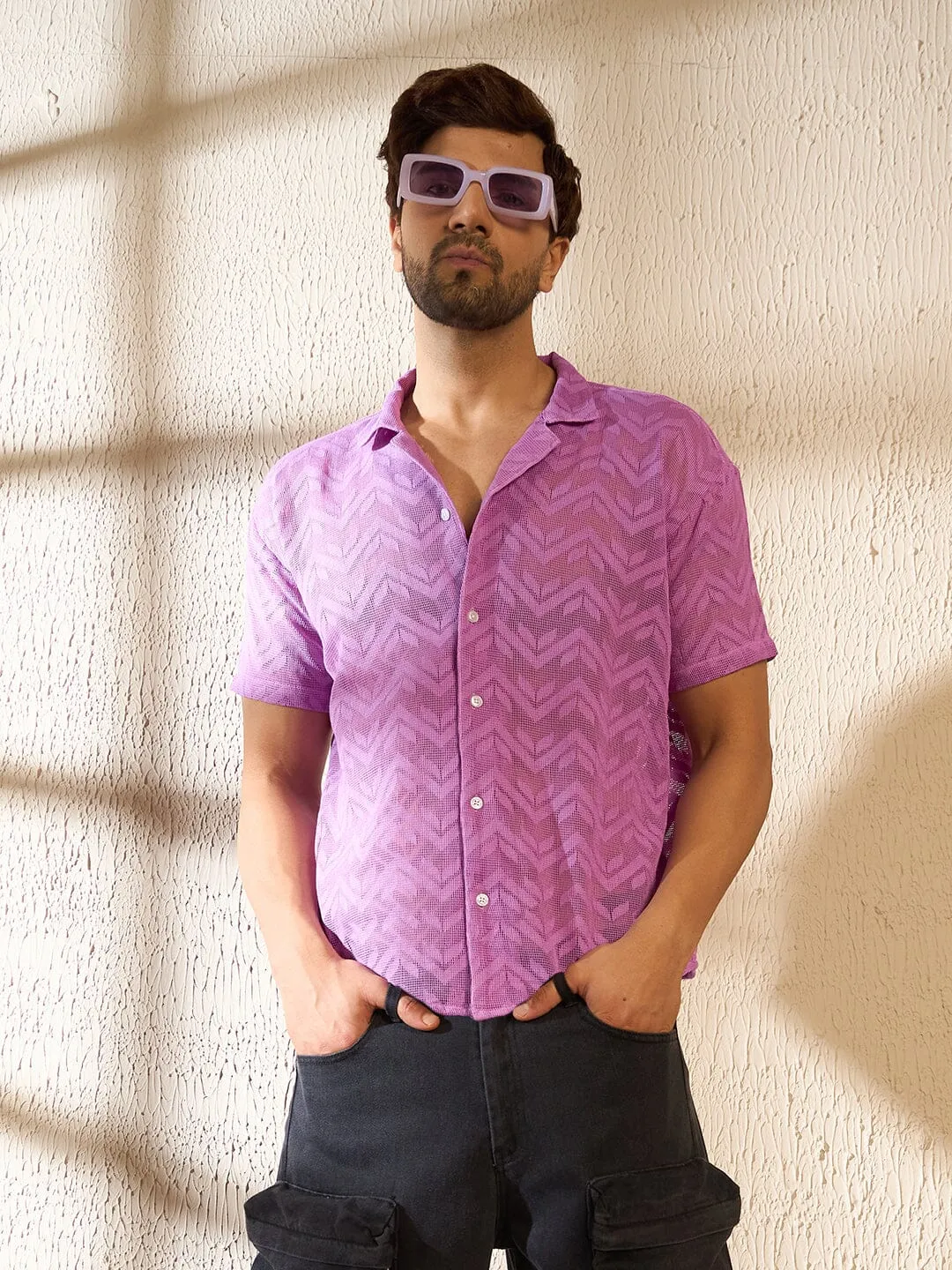 Violet Dyed Lace Cuban Shirt