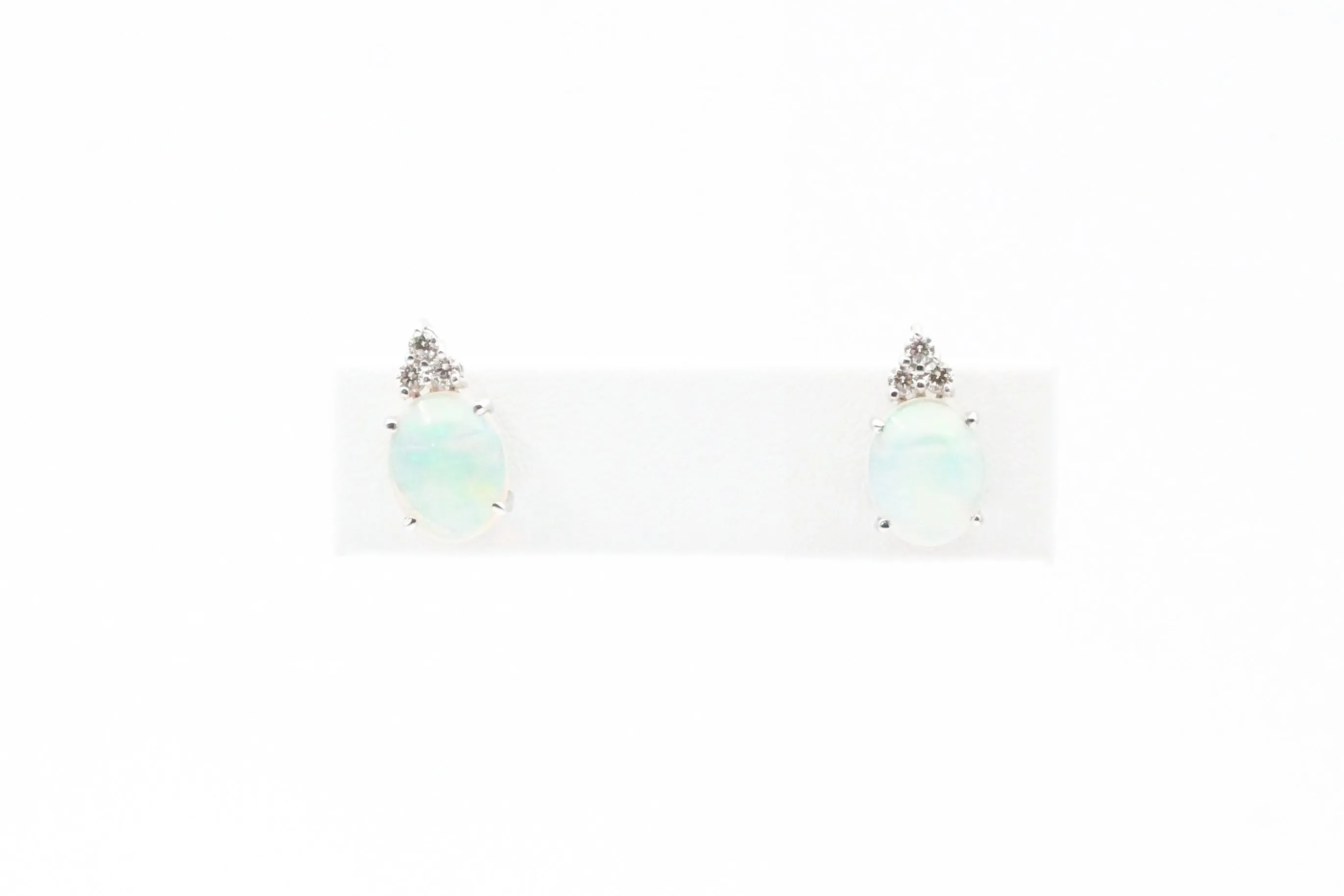 White Gold Oval Opal and Diamond Stud Earrings