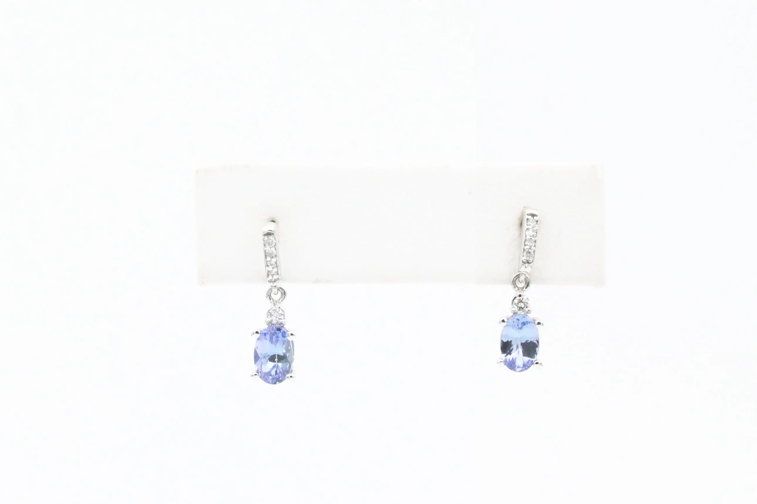 White Gold Tanzanite and Diamond Drop Earrings