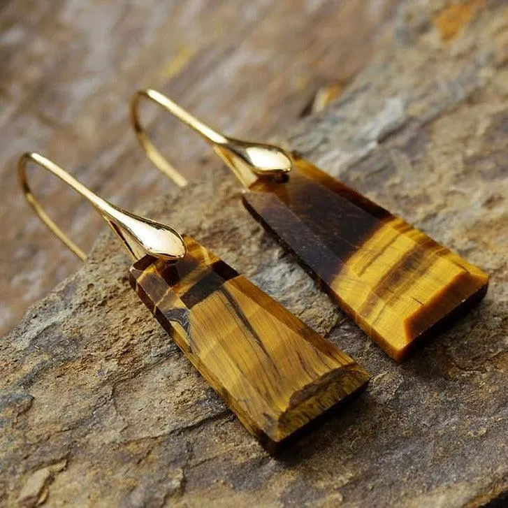 Wiluray Tigers Eye Gold Drop Earrings