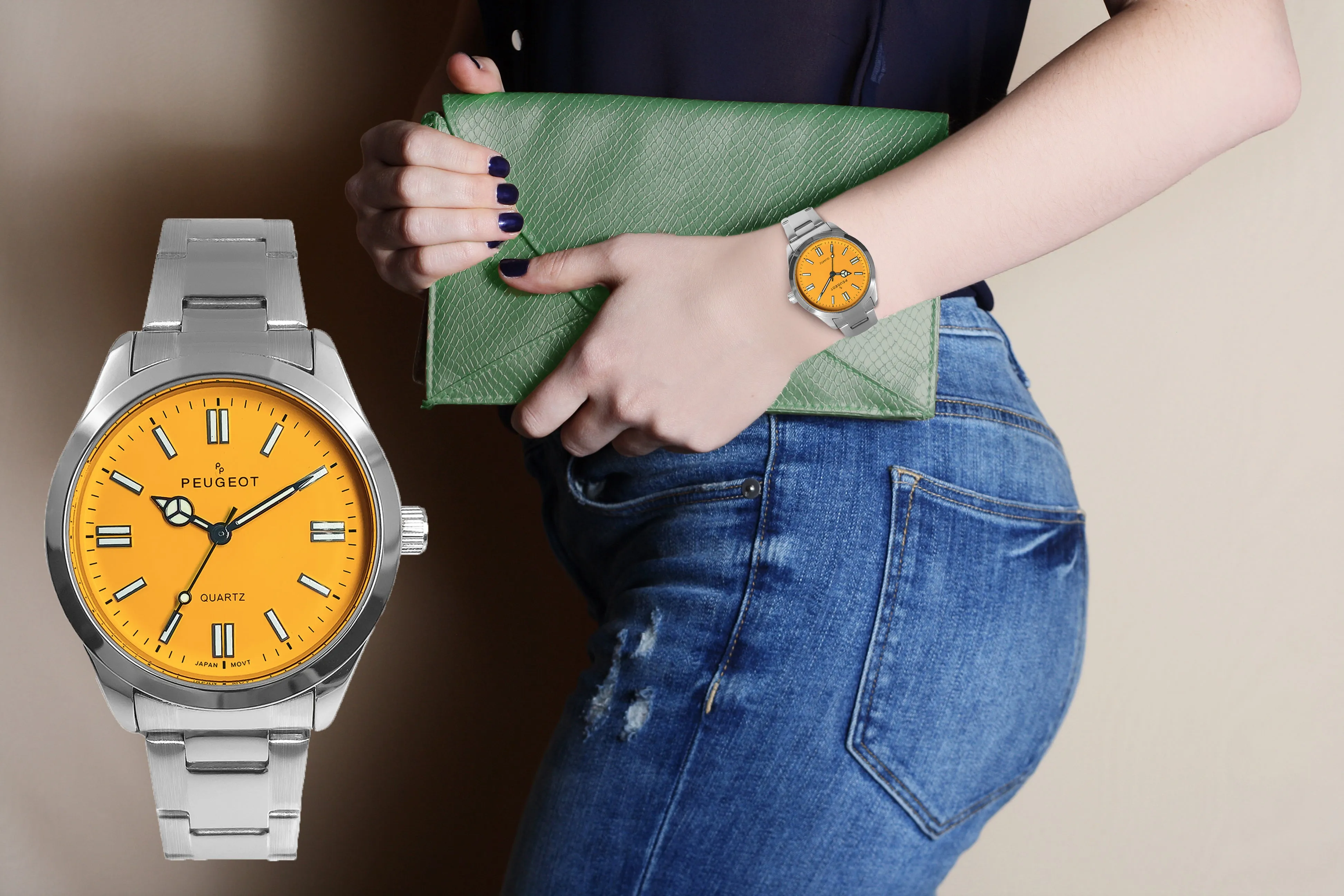 Women's 36mm Sport Watch with Yellow Dial and Stainless Steel Bracelet