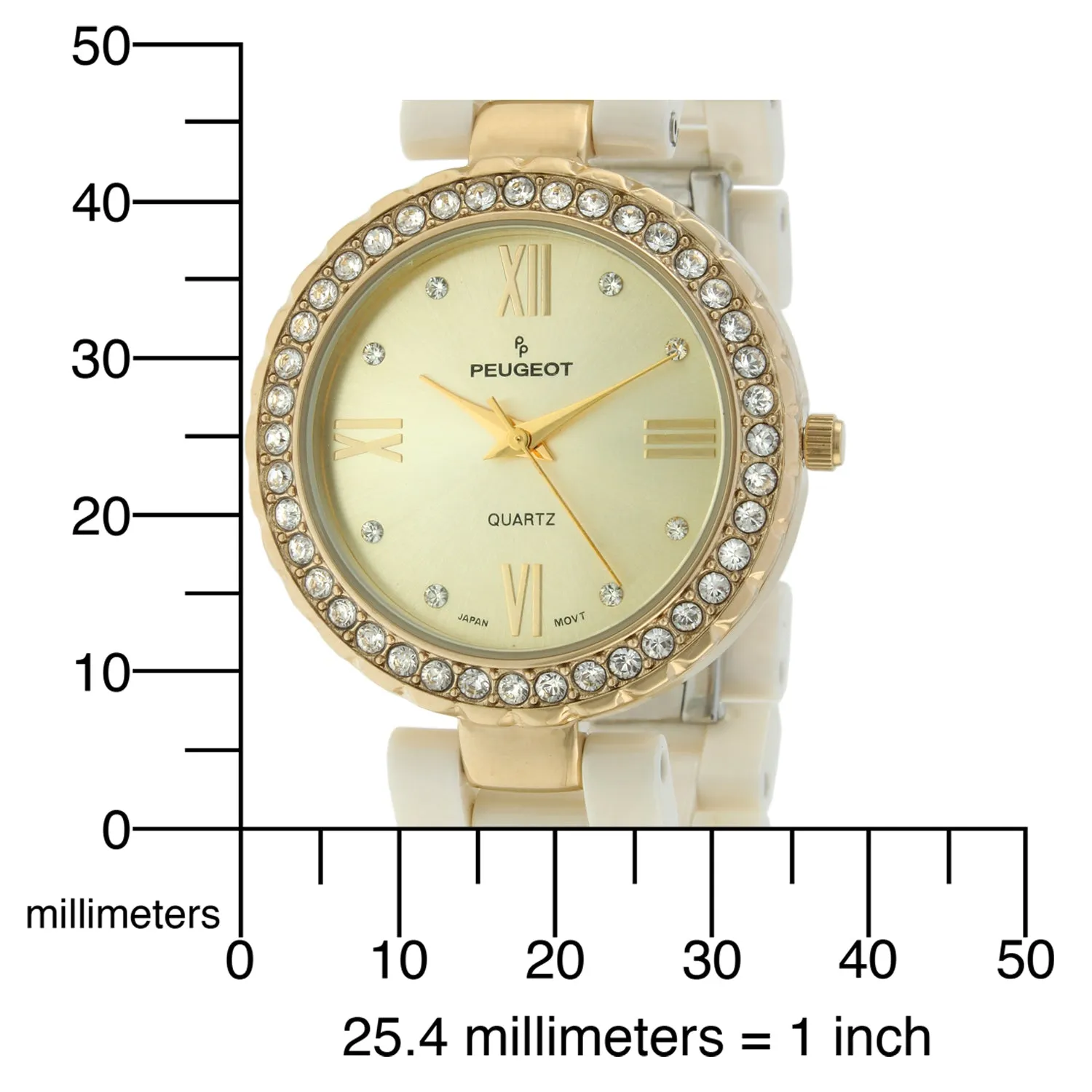 Women's Cream Ceramic Watch 34mm Crystal Bezel