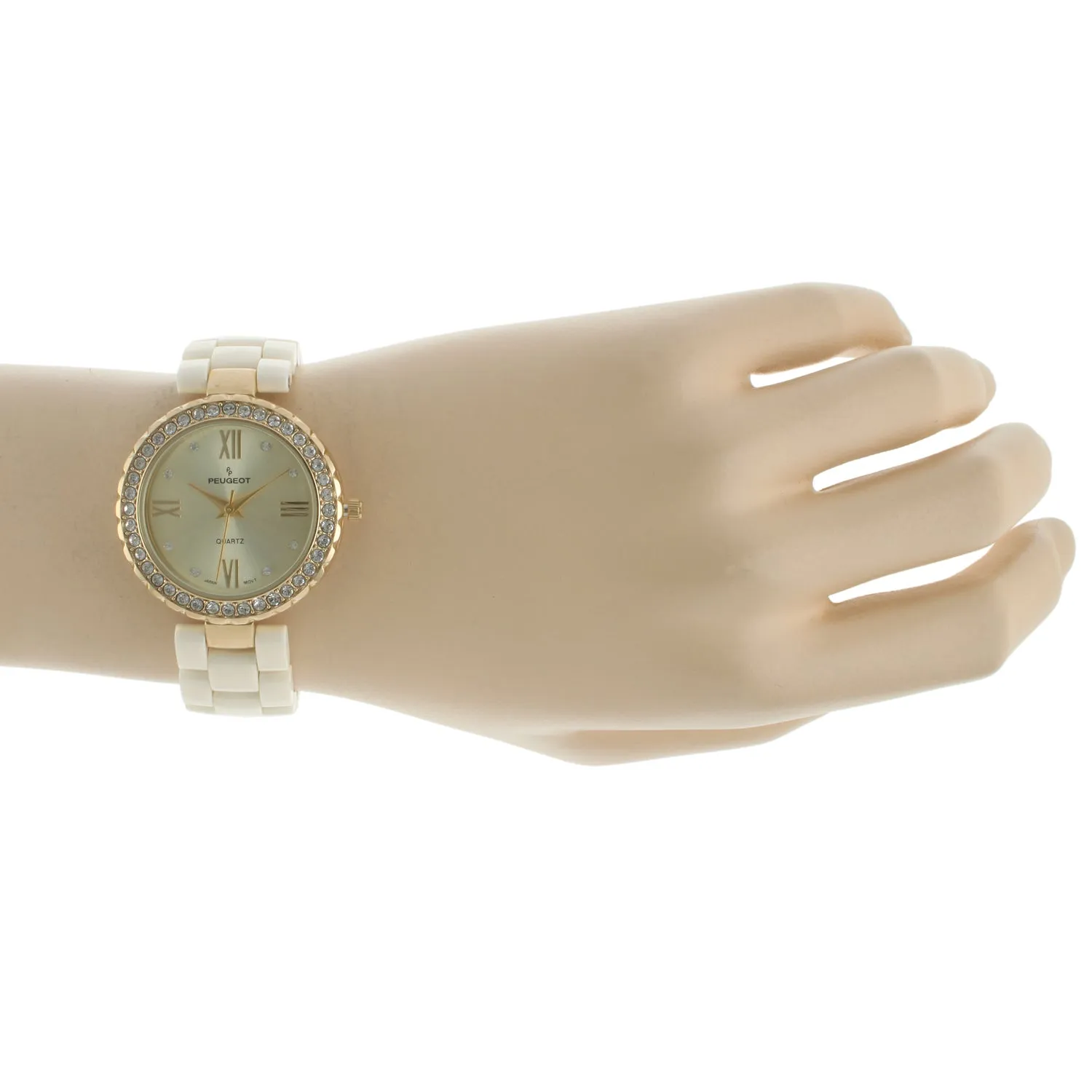 Women's Cream Ceramic Watch 34mm Crystal Bezel