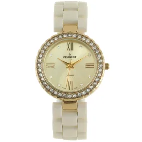 Women's Cream Ceramic Watch 34mm Crystal Bezel