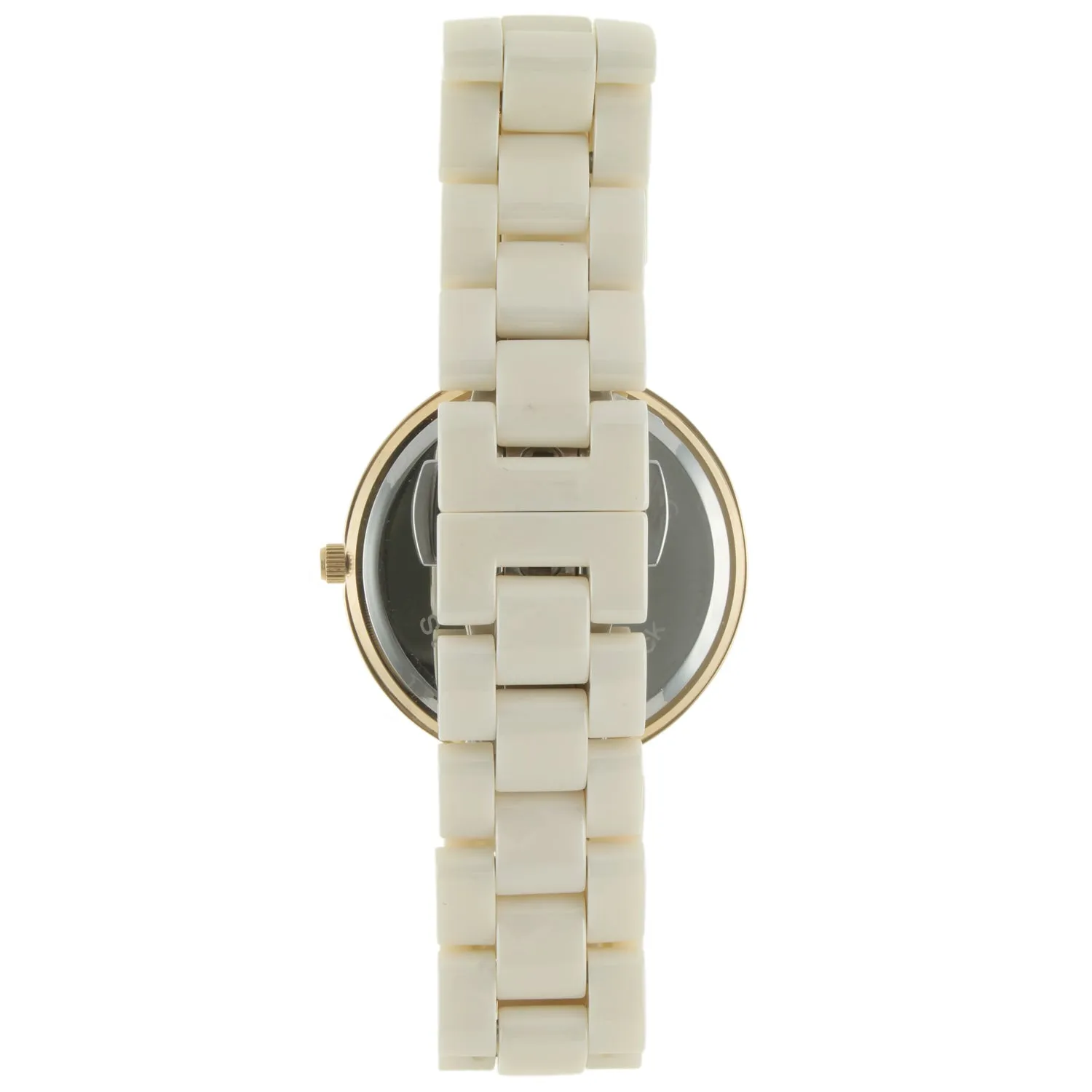 Women's Cream Ceramic Watch 34mm Crystal Bezel