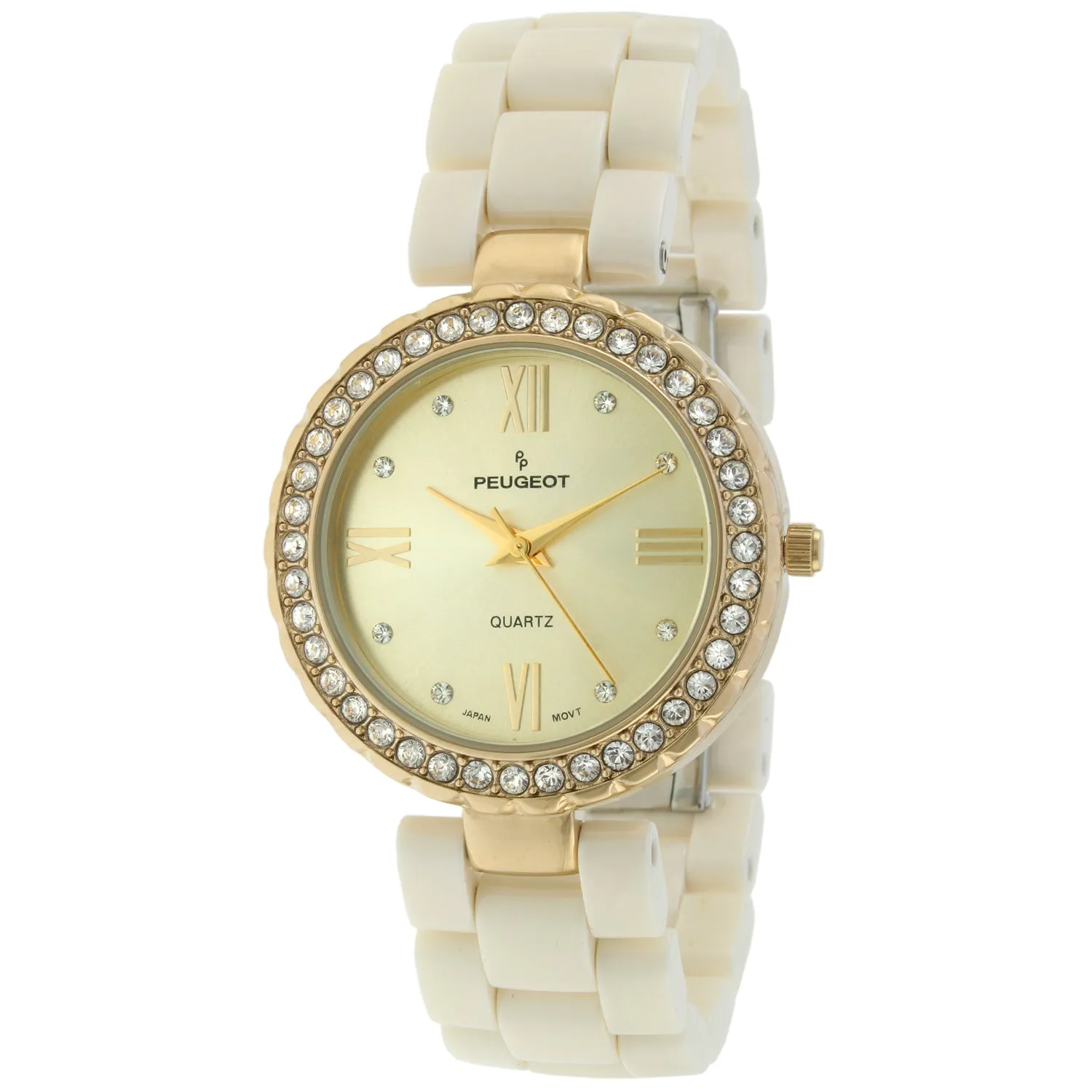 Women's Cream Ceramic Watch 34mm Crystal Bezel