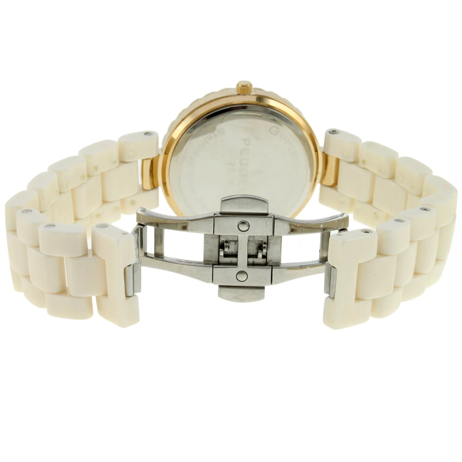 Women's Cream Ceramic Watch 34mm Crystal Bezel